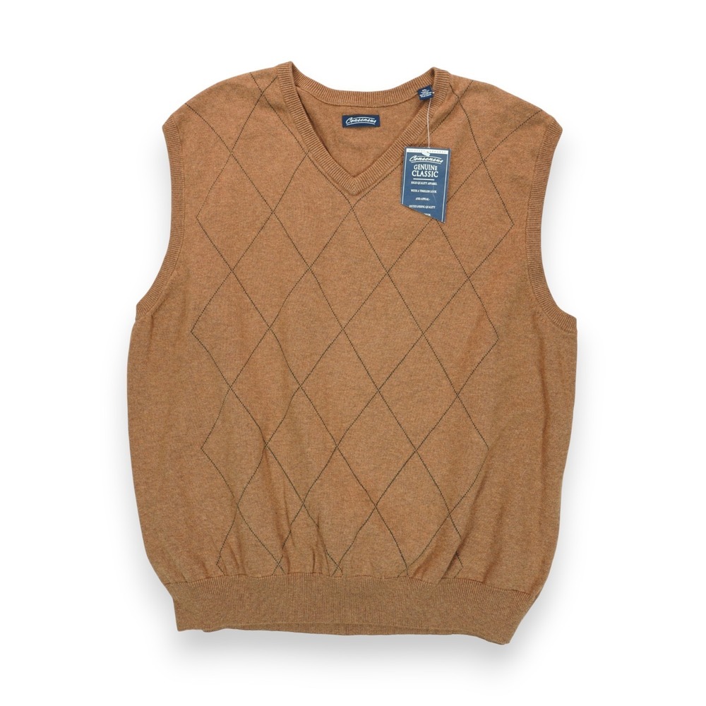 NWT Consensus Mens XL Brown Argyle Diamond V-Neck‎ Sweater Vest